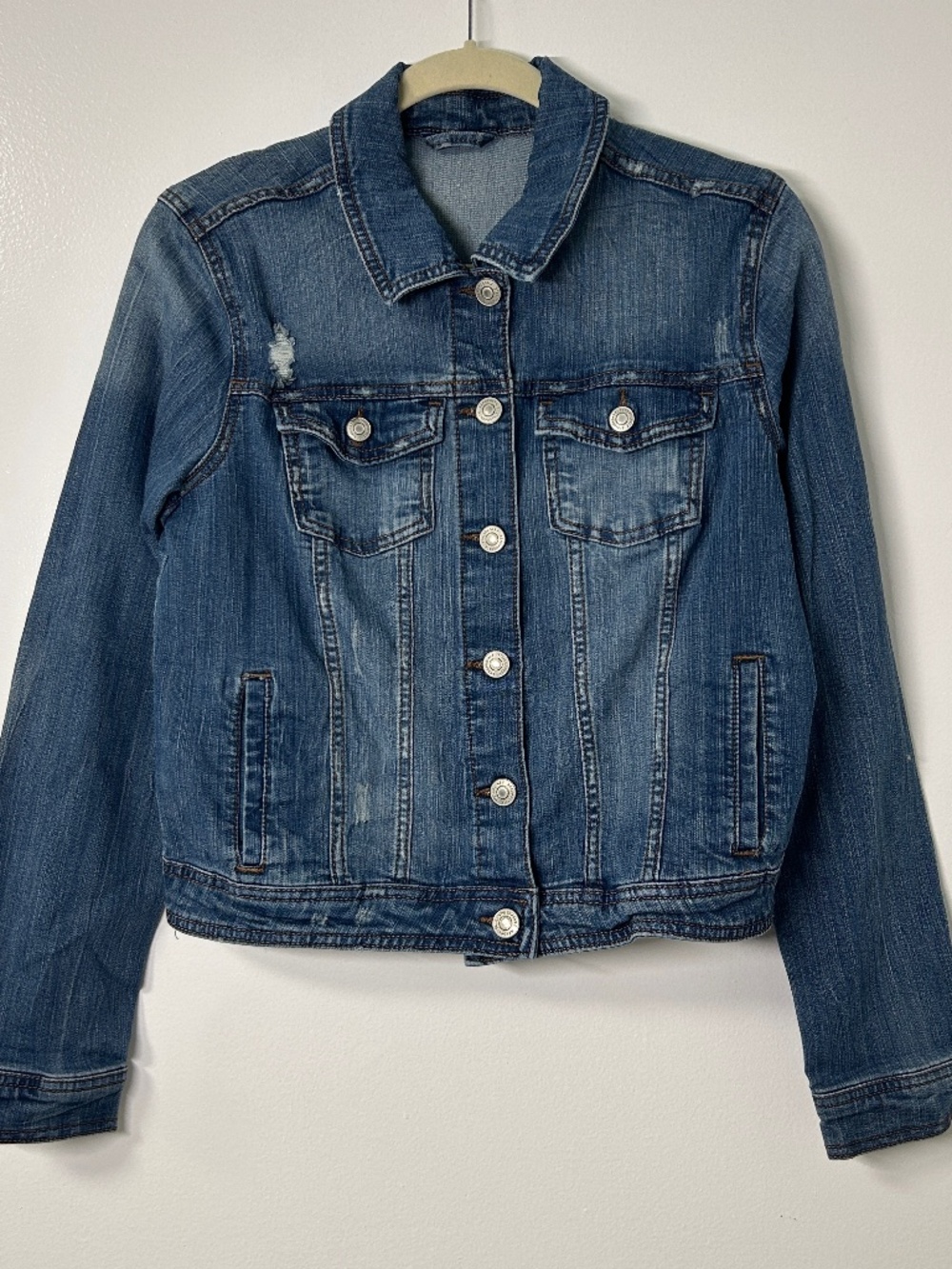 VTG Y2K Aeropostale Denim Jacket Womens M Blue Medium Wash Distressed Trucker